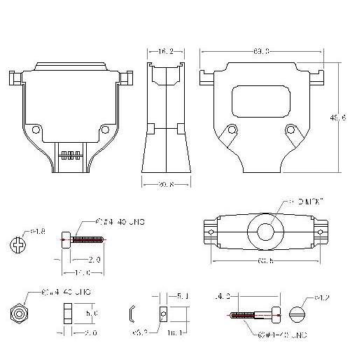 DBZU-37XX1 4 D-SUB METAL HOODS,37P,U TYPE, SHORT SCREW 