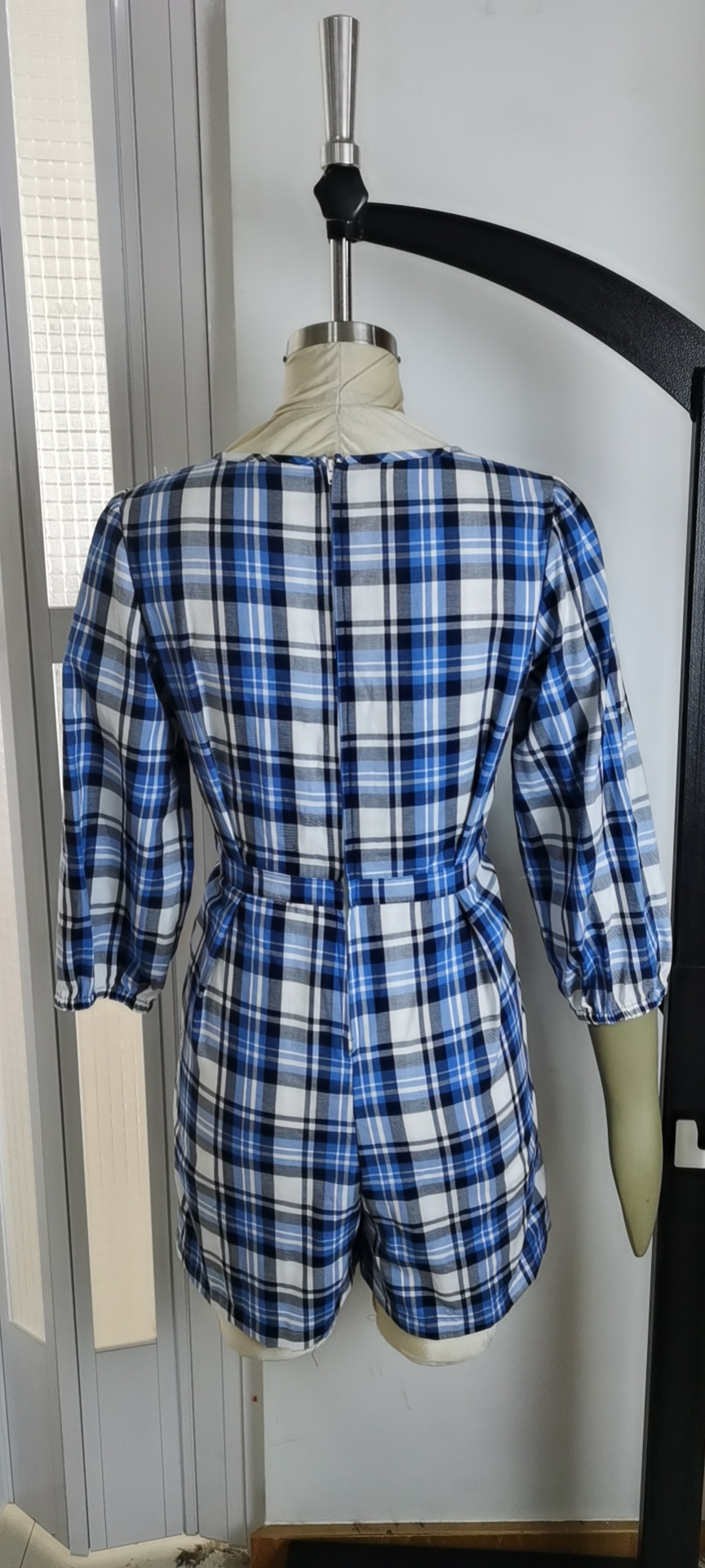 Blue Plaid Jumpsuit For Summer Fashion Ladies