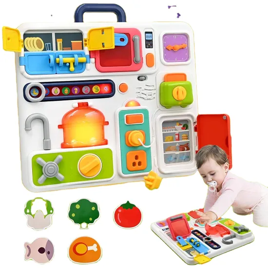 Montessori Sensory Busy Board: 10-in-1 Educational Kitchen Accessory Toys for Babies and Toddlers (6-18 Months)