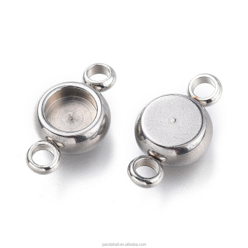 Pandahall 10pcs 4mm 304 Stainless Steel Flat Round Cabochon Connector Settings: Jewelry Making Supplies