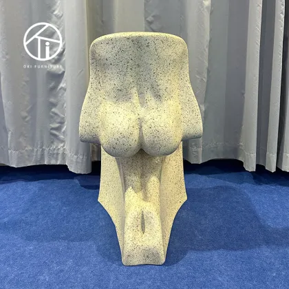 Z-Shaped Designer Fiberglass Plastic Dining Chair in Travertine Finish