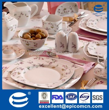 luxury fine bone china square Turkish porcelain dinnerware sets with royal, elegent design for 4 person, with flowers coated
