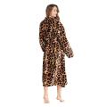 luxury Leopard print women flannel fleece fluffy bathrobe