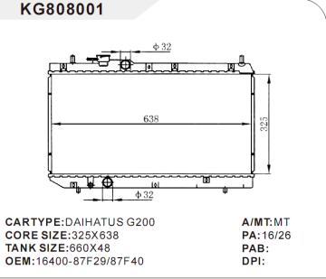 car radiator car for DAIHATUS G200 OEM:16400-87F29/87F40