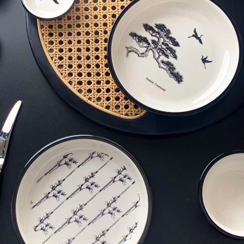 Black and White Asian-Inspired Tableware with Bamboo and Pine Designs