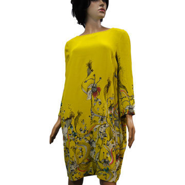 Bright yellow embroidered shift dress