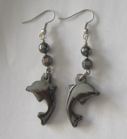 Hematite Dolphin Earring