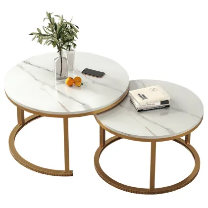 European White Bianco Carrara Marble Round Coffee Table