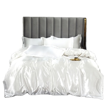 Professional High Quality Cheap Queen King Size White Satin Silk 100% Polyester Bed Sheet Duvet Cover Set