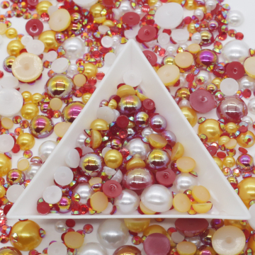 Pearle a metà rotonda ABS personalizzabili in più dimensioni e colori: 30 g, 100 g, 1000G Resina Jelly AB Rinestones