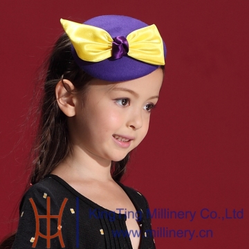 Fancy Yellow Big Bowknot Elegant Purple Wool Fascinators For Children X'mas