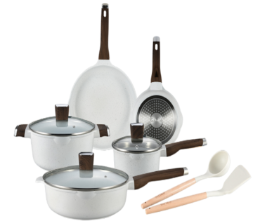 Modern Design 10-Piece Cast Iron Non-Stick Cookware Set - White