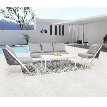 Modern Rattan Sofa Set with Cushions - KD Design, Carton Package, Ideal for Hotels and Gardens