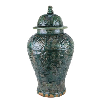 RZSP42 Jingdezhen Green Glaze Glaze Carving Dragon และ Phoenix Pattern Ginger Jar