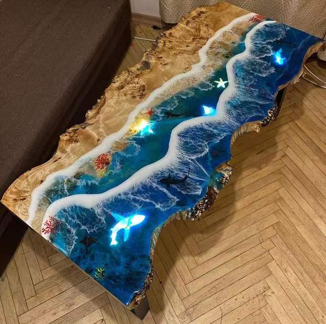 Home Furniture Direct Solid Walnut Wood Restaurant Kitchen Epoxy Resin Slab Dining River Table