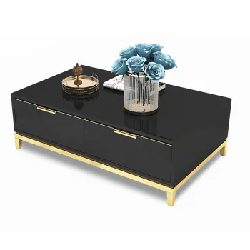 Modern Living Room Furniture: CX02 Black High Gloss Coffee Table with Gold Legs