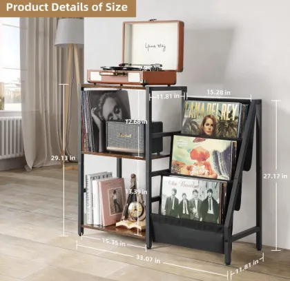 3-Tier Record Player Stand and Vinyl Storage Rack