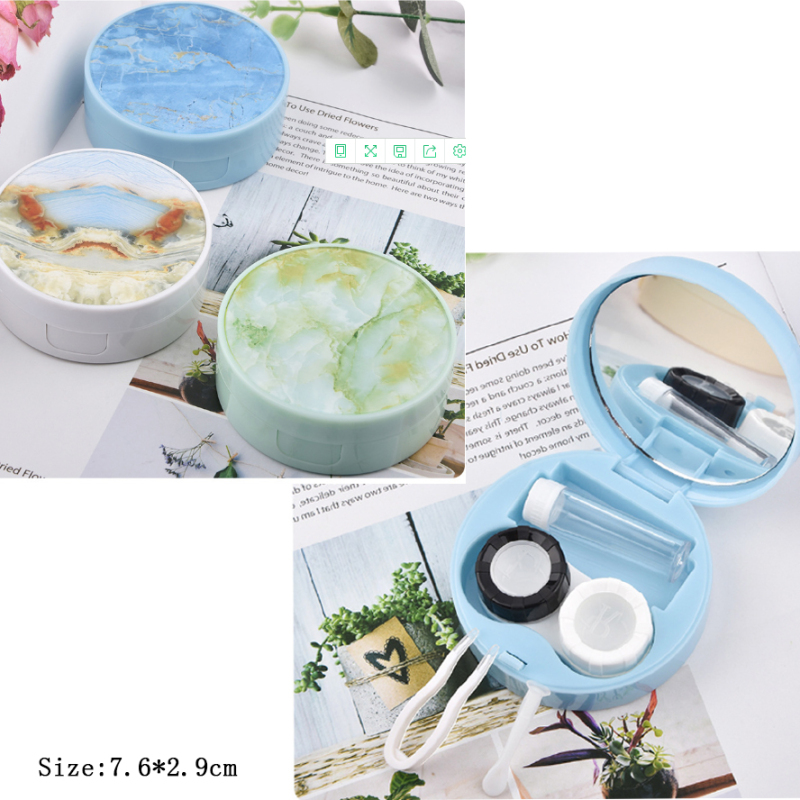 Marble Surface Contact Lenses Case With Mirror Travel Glasses Lenses Box For Eyes Care Kit Soaking Contact Lenses Eyewear