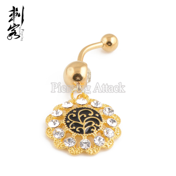 14G Gold Anodized Crystal Sunflower Hanging Navel Piercing
