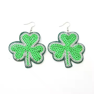 St. Patrick Green Shamrock Dangle σκουλαρίκια με Mardi Gras Purple Green Gold Sequin Donut Charm
