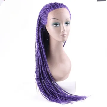 High quality black purple blonde 28inch braided box braids hair synthetic lace front wig purple