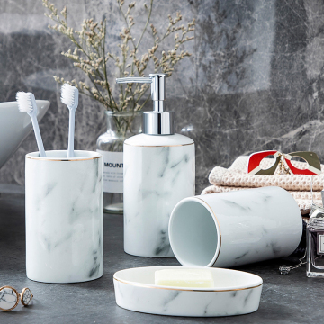 Nordic Four-Piece White Marble Bathroom Set with Gold Edge