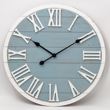 Big Size Custom Blue Rustic Vintage Wall Clock - 80CM Battery Operated Silent Wall Decor