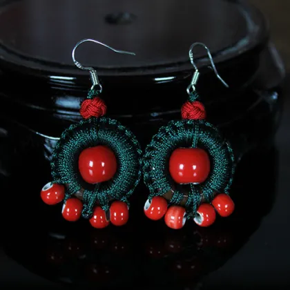Retro Silver Hook Earring Ceramics Beads Thread Earrings