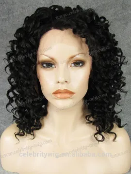 Medium length afro curly small black synthetic hair lace front wig hatsune miku cosplay wig