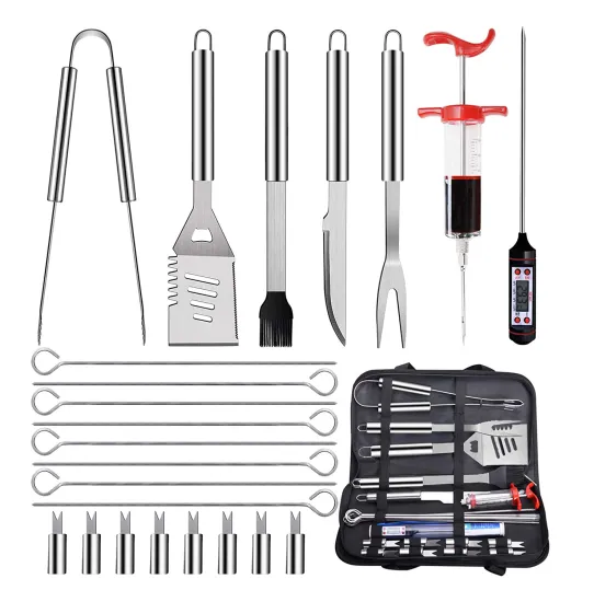 Comprehensive 23-Piece Stainless Steel BBQ Tool Set: Including Spatula, Fork, Meat Cleaver, Basting Brush, and Tongs - Your Ultimate Grill Companion