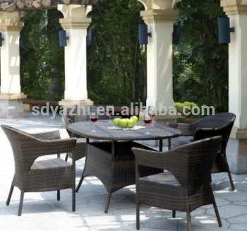 wicker balcony furniture set includes six chairs and dining table in flat wicker with cushion