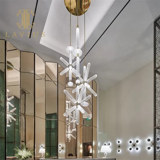 Post Modern Long Villa Clubs Foyer Staircase Chandelier