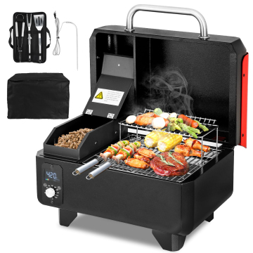 8 In 1 Tabletop Portable Outdoor Grill Electric Griddles Wood Pellet Grill Smoker for RV Camping Cooking BBQ