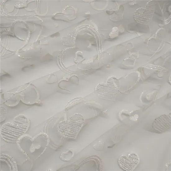 High Quality White Elegant Glitter Printed Tulle Lace
