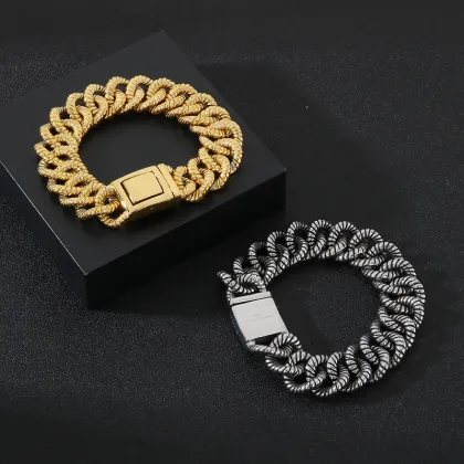 KALEN 215mm Men's Punk Stainless Steel Rope-Shaped Cuban Links Bracelet
