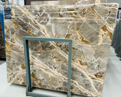 Customized Bugatti Gold Marble Fusion Stone Countertop and Floor Design