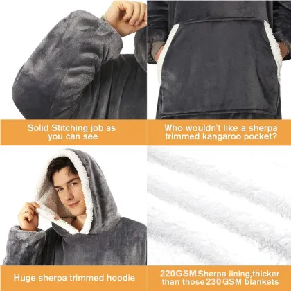 long sherpa fleece hoodie blanket for men women