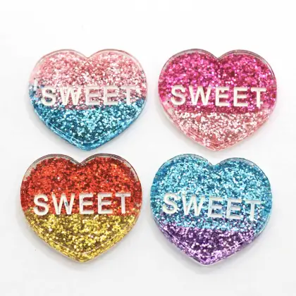 New Fashion Glitter Heart Cabochons Color Glitter Sweet Heart Charms Flatback Resin Sweet Heart Cabochons DIY Jewelry
