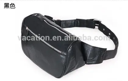 black man PU leather waist bag