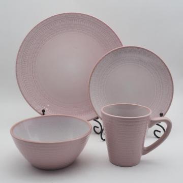 Pembe Reaktif Renkli Sırlı Stoneware Yemek Takımı Sofra Seti/Antik Seramik Yemek Takımı