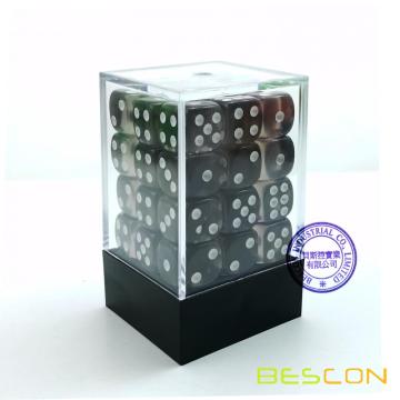 Bescon 12 mm 6 faces en 36 côtés en brique, 12 mm à six côtés (36) Bloc de dés, vert lime translucide avec pips blancs