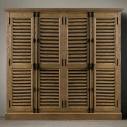 Natural Solid Wood Bedroom Furniture: Louver Type Wardrobe Closet
