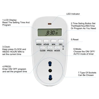 Multifunctional Electronic Digital Mains Plug-In Timer