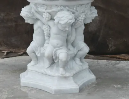 White Marble Cherub Floral Indoor-Outdoor Planter