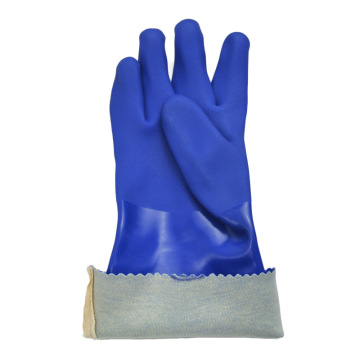 Blaue PVC-Handschuhe mit imprägniertem Sandfinish 35cm