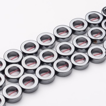 Pandahall 12mm una ciambella di grado nero di perle di ematite sintetiche