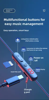 Type-C Charging Magnetic MP3 Wireless Stereo Sports Neckband K-Song Headphone with LED Display