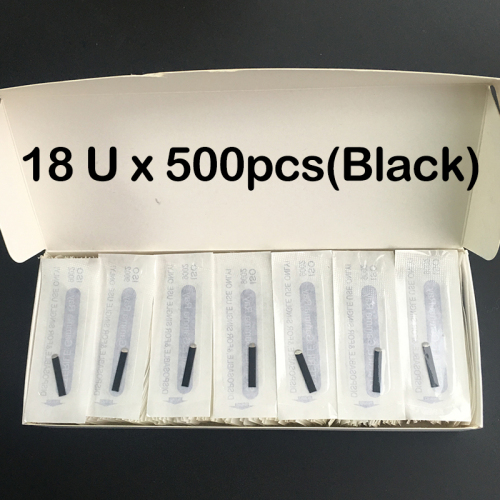 500pcs/lot New 0.2mm Black 18U Tattoo Needle Pins U Shape Microblading Eyebrow Tattoo Permanent Manual Blade
