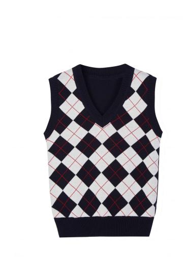 Boy's Knitted Diamond Crossing Line School Vest