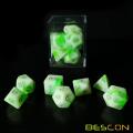 Bescon glühende polyedrische RPG Würfel Set leuchtende Jade, Bescon Glow in dunkle Poly Würfel Set von 7, DND Rollenspiel Würfel